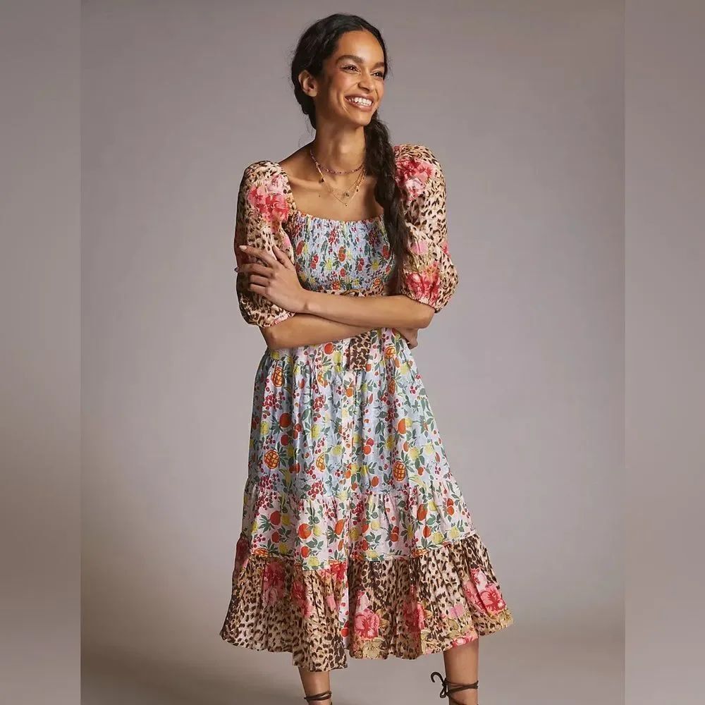 Anthropologie Place Nationale Floral Linen Midi Dress NWT